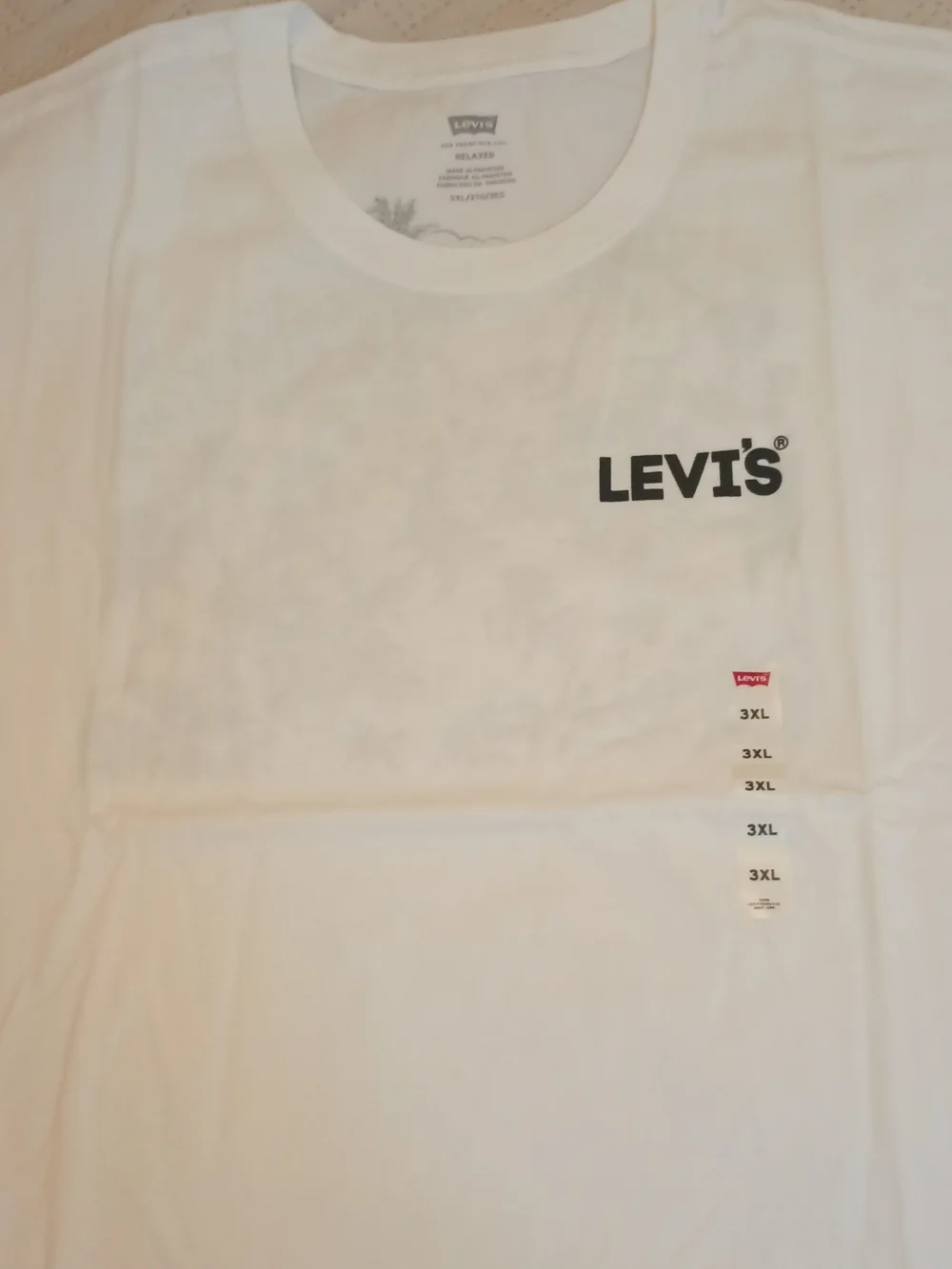 Men's Levi's White Crewneck T-Shirt with‎ Graphics On The Back 3XL